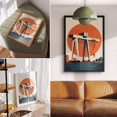 Décoration murale Grue rétro orange cercle industriel