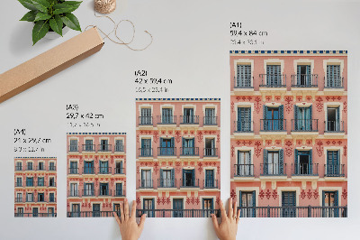 Impression sur toile Façade symétrique avec volets bleu marine et décorations florales