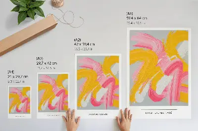 Affiche décorative avec des traits dynamiques de rose, jaune et blanc