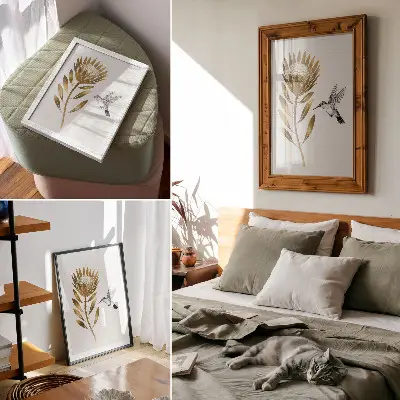 Décoration murale motif colibri et fleurs dans un ton moderne