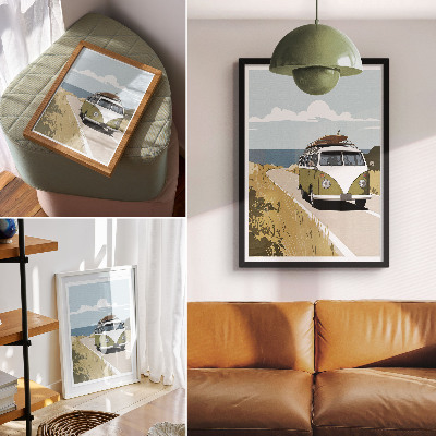 Affiche décorative Fourgonnette de style rétro sur la route côtière
