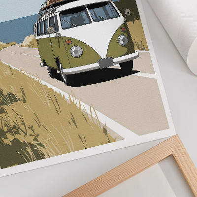 Affiche décorative Fourgonnette de style rétro sur la route côtière