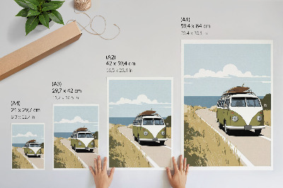 Affiche décorative Fourgonnette de style rétro sur la route côtière