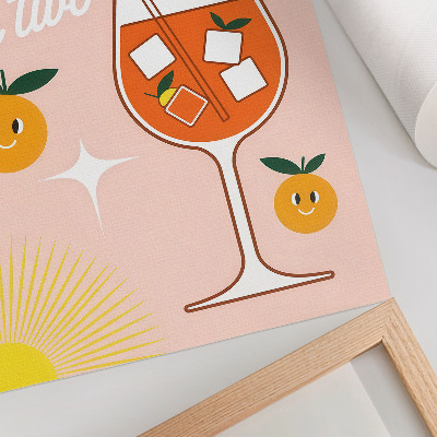 Affiche décorative lettrage orange jaune avec des fruits souriants