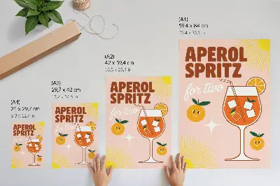 Affiche décorative lettrage orange et jaune avec des fruits souriants