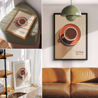 Décoration murale tasse à café aux couleurs chaudes et minimaliste
