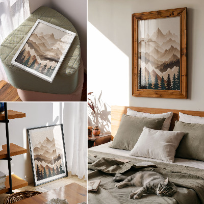 Affiche décorative Montagnes et arbres, harmonie de la nature, ombres apaisantes