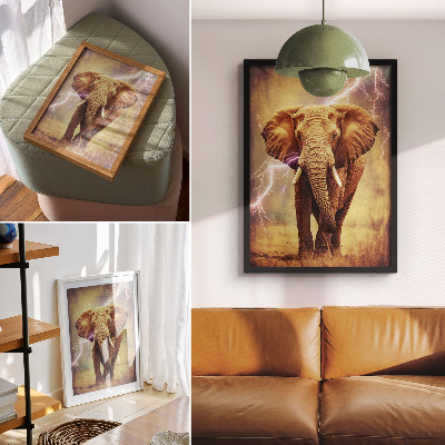 Décoration murale Éléphant avec un décor dynamique d'éclairs
