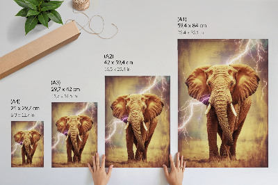 Décoration murale Éléphant avec un décor dynamique d'éclairs