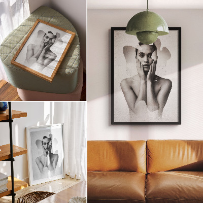 Impression sur toile Portrait en noir et blanc aux motifs abstraits
