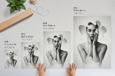 Impression sur toile Portrait en noir et blanc aux motifs abstraits