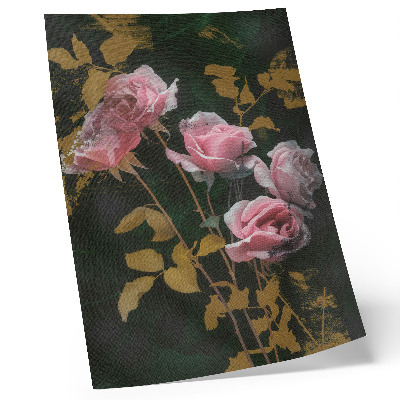 Affiche décorative Roses roses, feuilles vertes, accents dorés, élégance