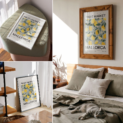 Impression sur toile Feuilles vert citron sur fond bleu sans points
