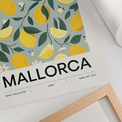 Impression sur toile Feuilles vert citron sur fond bleu sans points