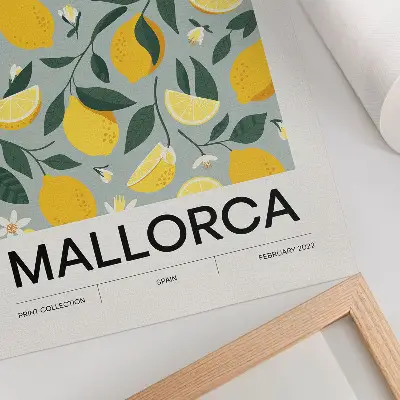 Impression sur toile feuilles vert citron sur fond bleu sans pois