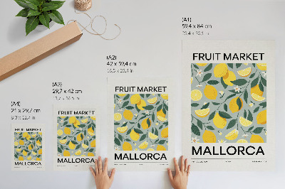 Impression sur toile Feuilles vert citron sur fond bleu sans points