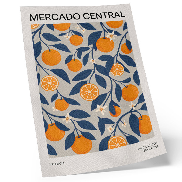 Affiche décorative Fond orange et gris, feuilles sombres style moderne