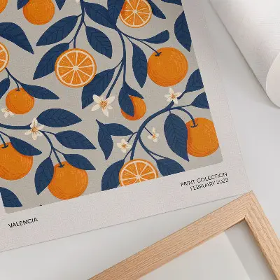 Affiche décorative fond orange et gris avec feuilles sombres style moderne