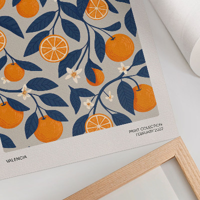 Affiche décorative Fond orange et gris, feuilles sombres style moderne