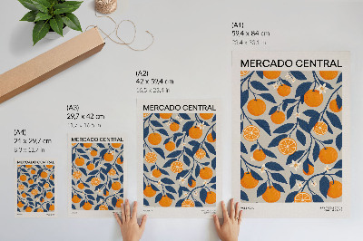 Affiche décorative Fond orange et gris, feuilles sombres style moderne