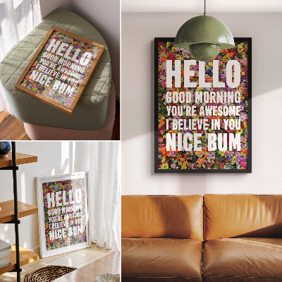 Décoration murale Fleurs colorées avec texte blanc typographie moderne
