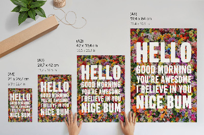 Décoration murale Fleurs colorées avec texte blanc typographie moderne