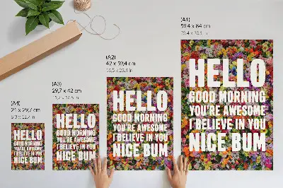 Décoration murale fleurs colorées avec typographie moderne en texte blanc