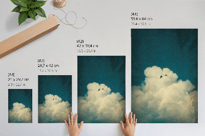 Impression sur toile Nuages ​​blancs, ciel turquoise, deux oiseaux, espace