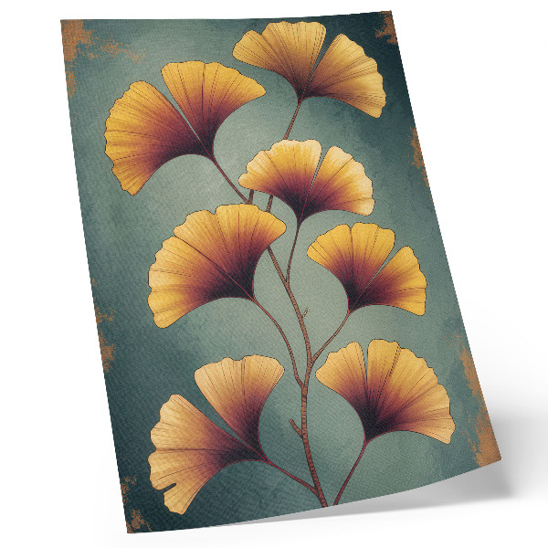 Impression sur toile Feuilles jaunes, fond turquoise, ambiance moderne