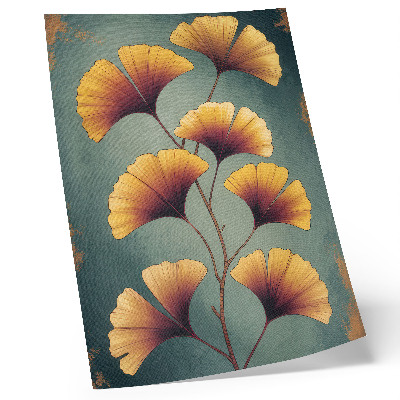 Impression sur toile Feuilles jaunes, fond turquoise, ambiance moderne