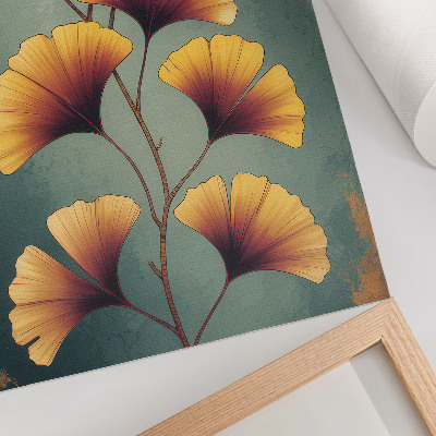 Impression sur toile Feuilles jaunes, fond turquoise, ambiance moderne