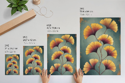 Impression sur toile Feuilles jaunes, fond turquoise, ambiance moderne