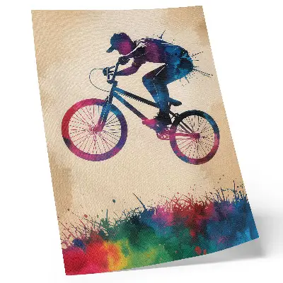 Affiche décorative cycliste aux couleurs dynamiques dans une action moderne