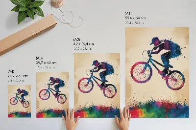 Affiche décorative cycliste aux couleurs dynamiques dans une action moderne