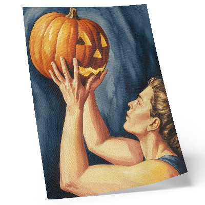 Impression sur toile citrouille orange sur fond bleu foncé surréalisme