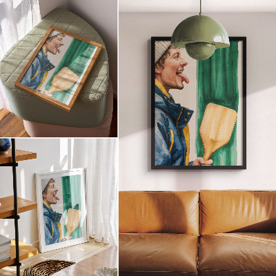 Affiche décorative Un homme énergique avec une raquette en bois