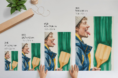 Affiche décorative Un homme énergique avec une raquette en bois