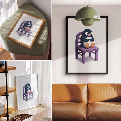 Décoration murale Pingouin violet sur une chaise Joie Minimalisme