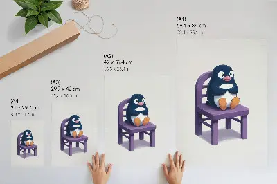 Décoration murale pingouin violet sur une chaise au style minimaliste
