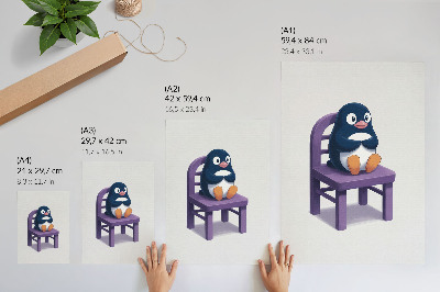 Décoration murale Pingouin violet sur une chaise Joie Minimalisme