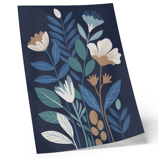 Décoration murale Feuilles bleues, fleurs crème, touches de brun