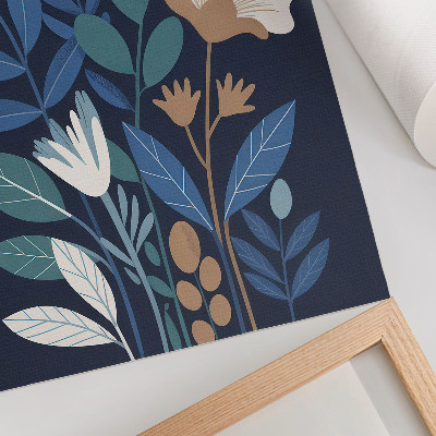 Décoration murale Feuilles bleues, fleurs crème, touches de brun