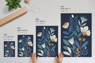 Décoration murale Feuilles bleues, fleurs crème, touches de brun