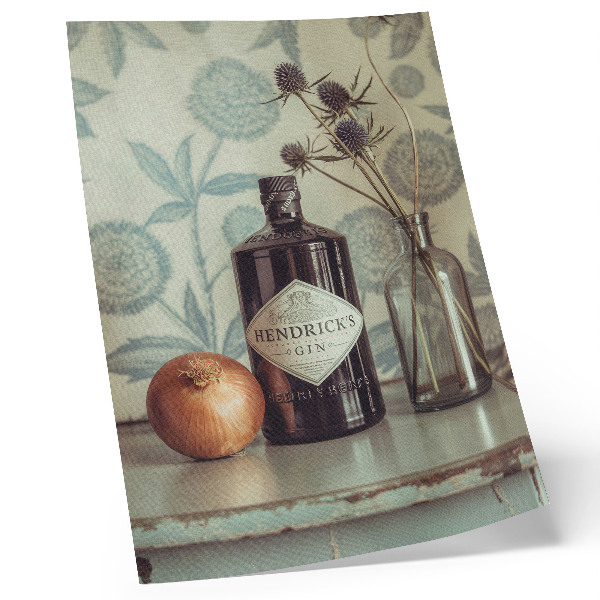 Affiche décorative Une bouteille avec un motif floral en arrière-plan