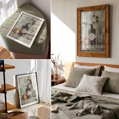 Affiche décorative bouteille avec motif floral en arrière-plan