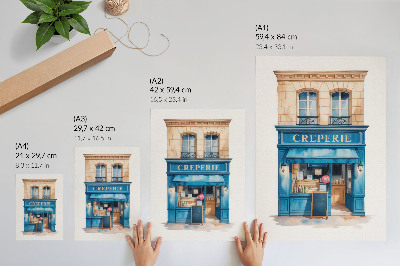 Affiche décorative La façade bleue d'un café dans une rue charmante