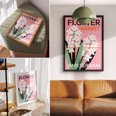 Décoration murale Fleurs blanches, lettrage rose, contraste vert