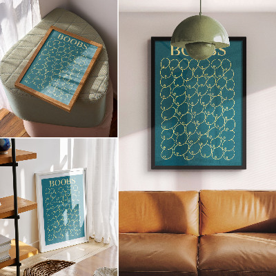 Impression sur toile Courbes jaunes sur fond turquoise