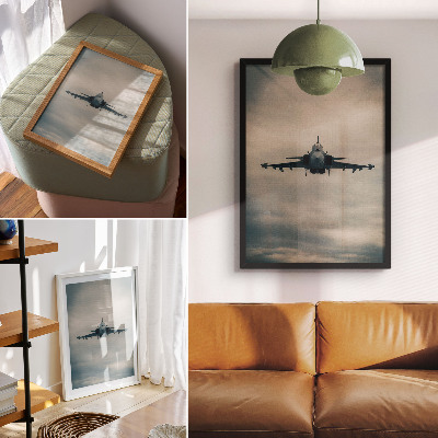 Décoration murale avion de chasse monochrome en vol, cadre dynamique