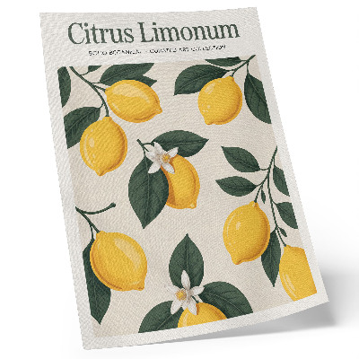Affiche décorative Citrons juteux, feuilles vertes, fond crème